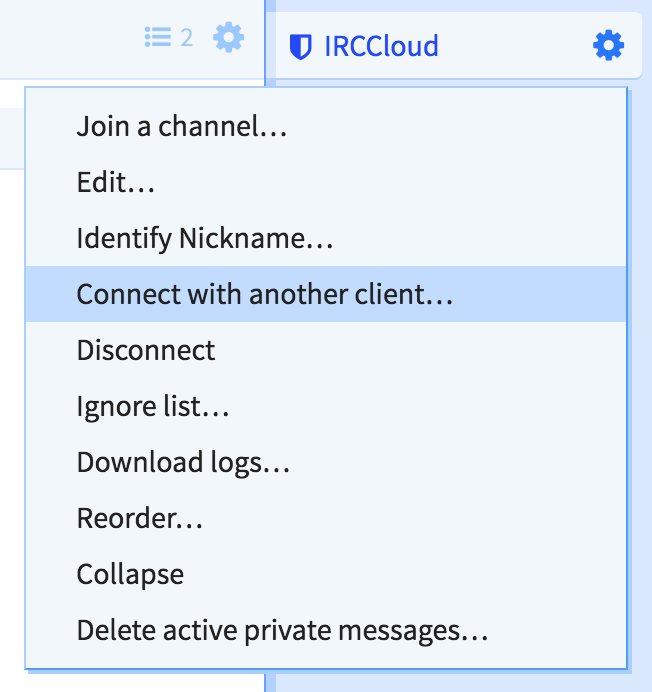 Connect with another client menu item